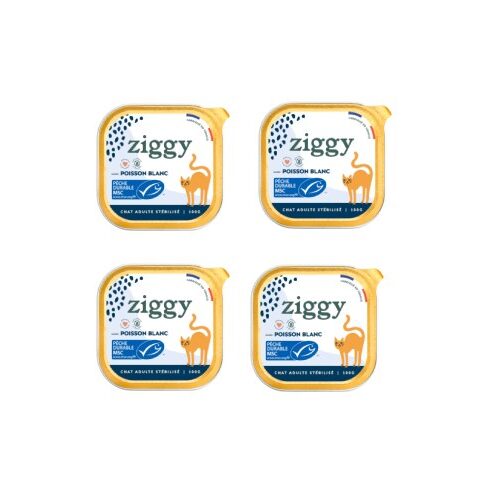 Pâtée complète au poisson blanc sans céréales pour chat adulte stérilisé - 4 x 100 g