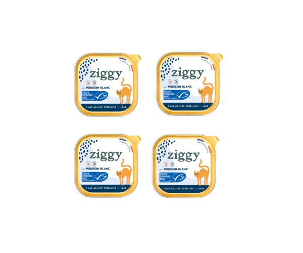 Pâtée complète au poisson blanc sans céréales pour chat adulte stérilisé - 4 x 100 g