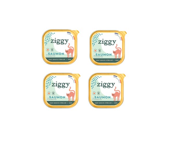 Pâtée complète au saumon sans céréales pour chat adulte stérilisé - 4 x 100 g