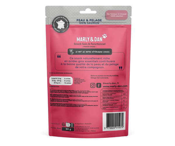 Friandises "Peau & Pelage" 100% saumon pour chat sans céréales