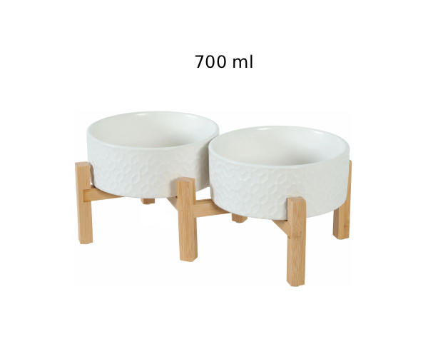 Gamelle double céramique en grès kéramo blanc pour chien et chat, 700 ml