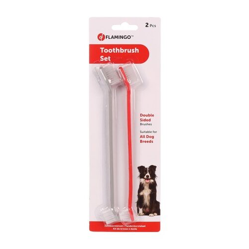 Kit Brosses à Dents Double Face Tara pour Chien : Flamingo