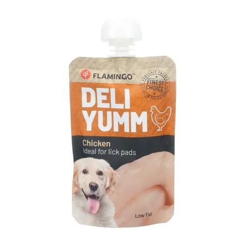 Crème à lécher pour chien Flamingo Deli Yumm poulet et fromage 90g, friandise chien, Dakar, Senegal