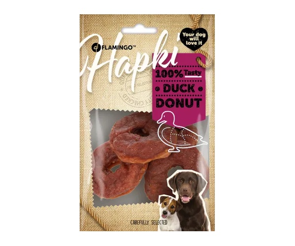Friandises pour chien Flamingo Hapki Donut au canard 95g