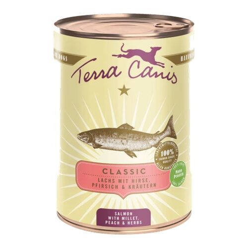 Pâtée pour chien Dakar, Senegal ,Terra Canis Classic Saumon, millet et pêche 400g