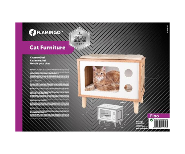 Meuble Griffoir Chat Fino TV En Jute Blanc et Bois – Image 2